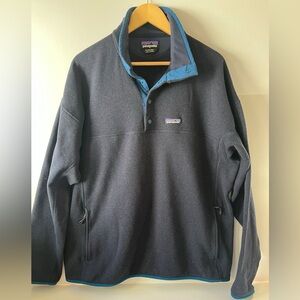 Patagonia Better Sweater Marsupial Pullover Navy with Blue Trim Mens XL Snaps